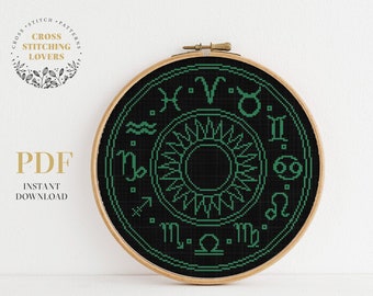 Zodiac sign cross stitch pattern, Astrology theme embroidery design, wall home decor, instant download digital PDF pattern