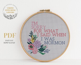 Funny cross stitch pattern, flower embroidery pattern, wall home decor, instant download PDF chart, crossstitch gift idea