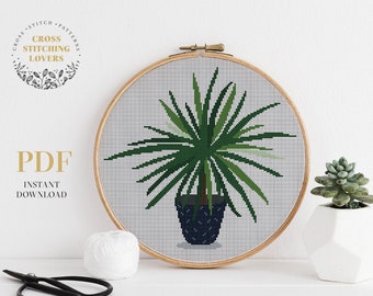Home plant cross stitch pattern, PDF counted cross stitch project, modern embroidery design, PDF Instant download