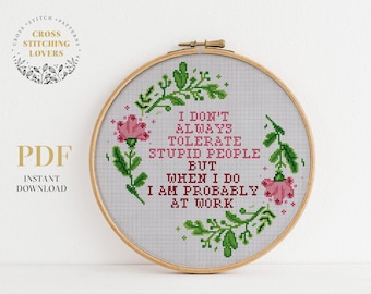 Patrón de punto de cruz sarcástico, gráfico de punto de cruz contado divertido y subversivo, decoración del hogar, bordado moderno, descarga instantánea en PDF