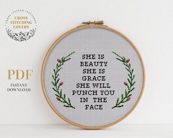 Modern Cross stitch pattern with funny ironic and sarcastic quote text, beginner PDF pattern instant download, DIY hoop art home decoration