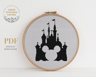 Easy Cross Stitch Pattern, Castle shape Counted Cross Stitch, Mickey head, PDF xstitch chart, gift for kids