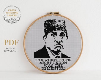 Prison Mike - modern cross stitch pattern, Michael Scott - funny "Dementors" quote, cool home decor, cross stitching instant download PDF