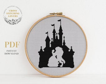 Beast and Beauty Cross Stitch Pattern, Baby Counted Cross Stitch, Easy embroidery design, castle shape, xstitch chart, home decor