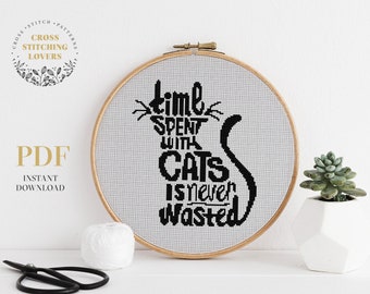 Easy modern cross stitch pattern, One color counted cross stitch design, cat person, cat lovers, cool home decoration instant download PDF