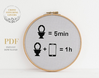 Bathroom Cross stitch pattern, easy pattern, funny embroidery design, WC toilet cross-stitch, instant download PDF chart, home decor