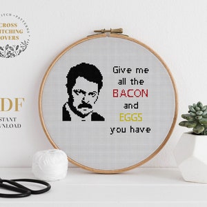 Eggs and Bacon cross stitch pattern, quote funny ironic sarcastic text counted cross stitch, DIY home decor instant download PDF