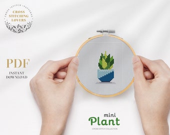 Small Plant cross stitch pattern, mini succulent xstitch design, Fast and easy embroidery project