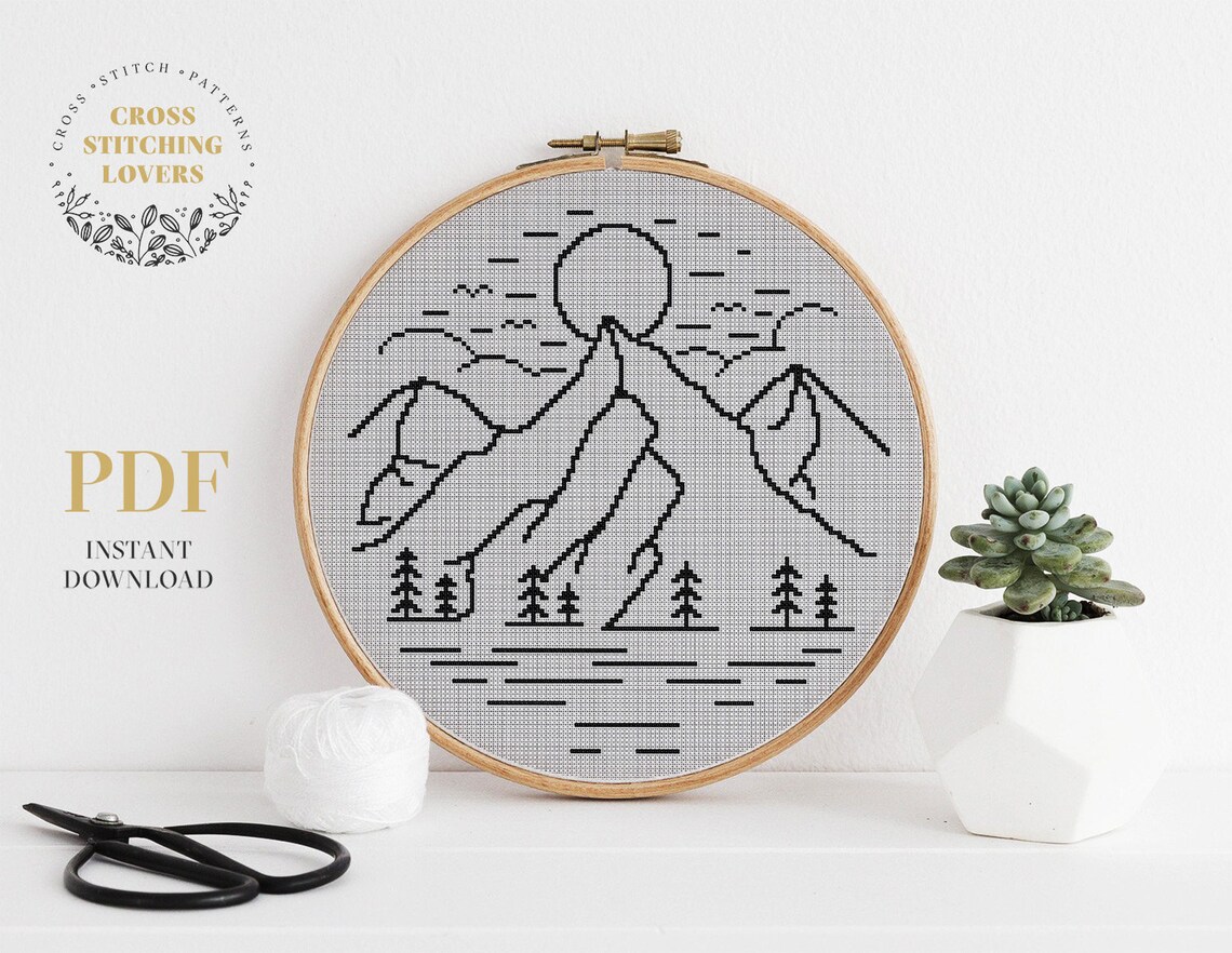Mountain Theme Cross Stitch PDF Pattern Easy Counted Cross - Etsy