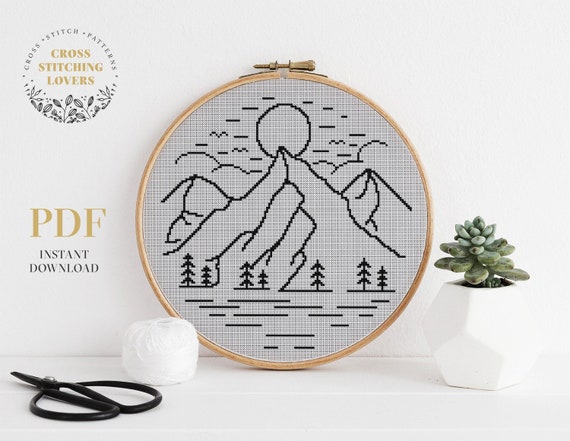 Mountain Theme Cross Stitch PDF Pattern Easy Counted Cross - Etsy