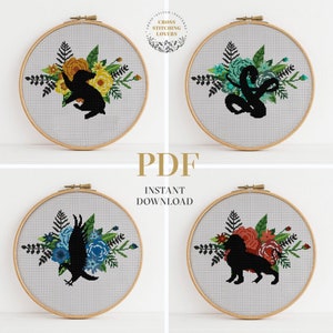 House crest Cross stitch pattern, HP fan art, PDF Instant Download, cross-stitch bundle, embroidery pattern, personal gift idea