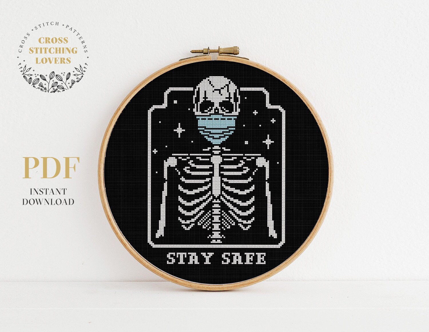 Skeleton cross stitch pattern, Easy counted cross stitch design, modern embroidery, home decor, Instant download PDF chart