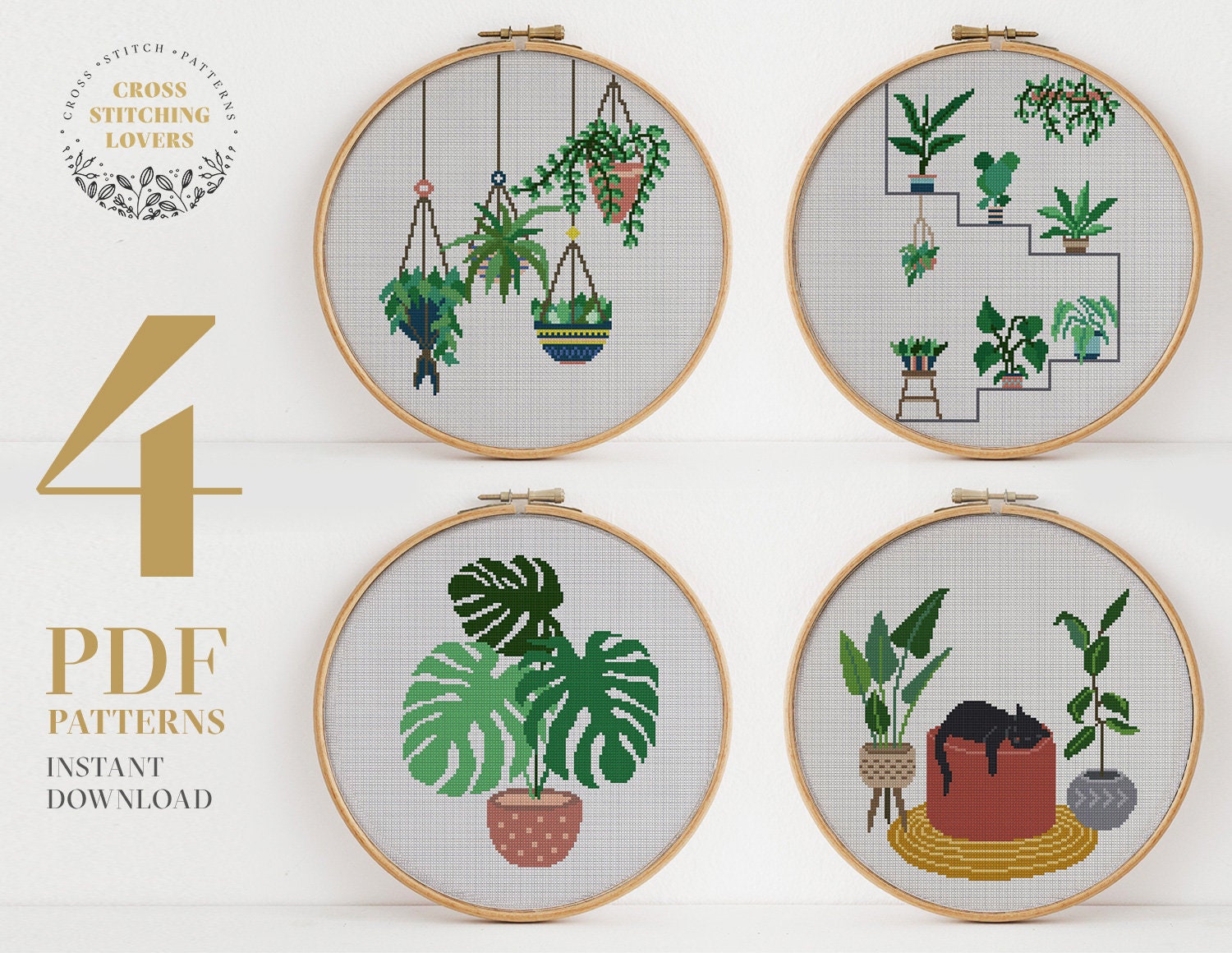 Home Plants Cross Stitch Pattern, Modern Embroidery Pattern, Funny