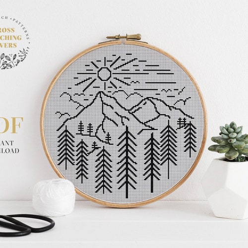 Mountain Theme Cross Stitch PDF Pattern Easy Counted Cross - Etsy