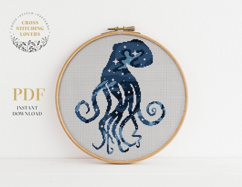 PDF counted cross stitch chart Octopus silhouette cross stitch pattern home decor embroidery design instant download