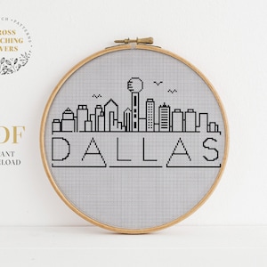 Easy Counted Cross Stitch Pattern, Dallas city, skyline embroidery project, digital PDF Pattern, Instant Download