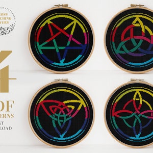 Alchemy Magic Symbols cross stitch pattern, modern embroidery chart, wall home decor, instant download digital PDF pattern