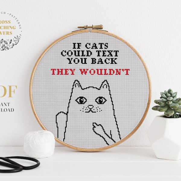 Funny Cat Cross Stitch Pattern, Easy level, Cute embroidery design, gift idea, PDF instant download, home decor