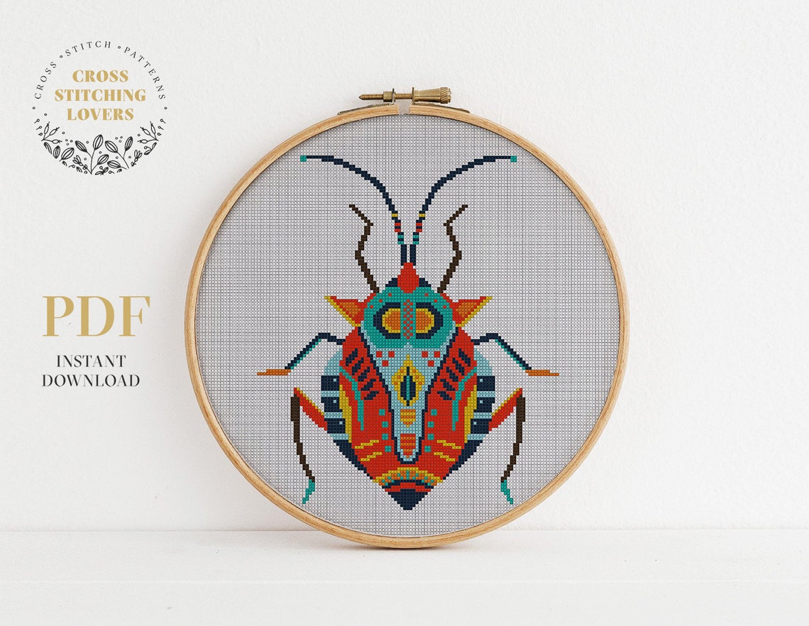 Colorful Insect Cross Stitch Pattern Modern Embroidery Etsy