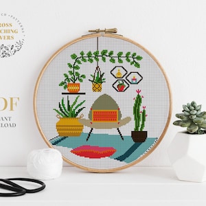Succulent cross stitch pattern, Modern counted cross stitch project, fun embroidery design, instant download PDF