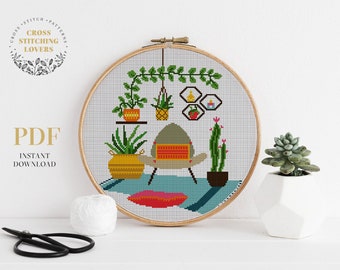 Succulent cross stitch pattern, Modern counted cross stitch project, fun embroidery design, instant download PDF