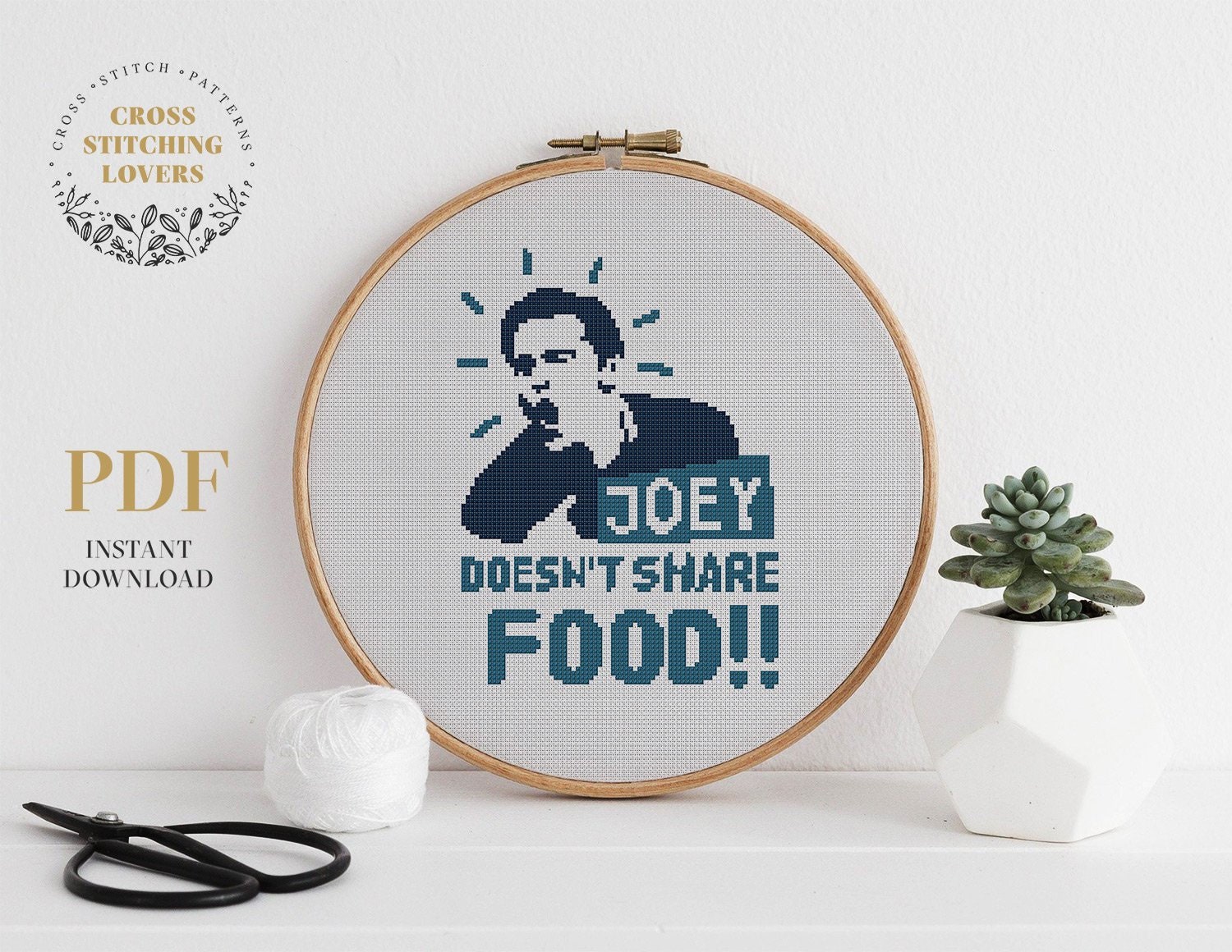 Funny text cross stitch pattern, Joey quote "Joey doesn't share food!!", Friends 90' Tv show, cross stitching chart, instant download PDF