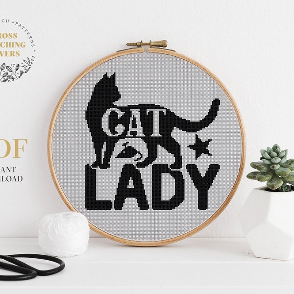 Cat lady - modern cross stitch pattern, PDF instant download