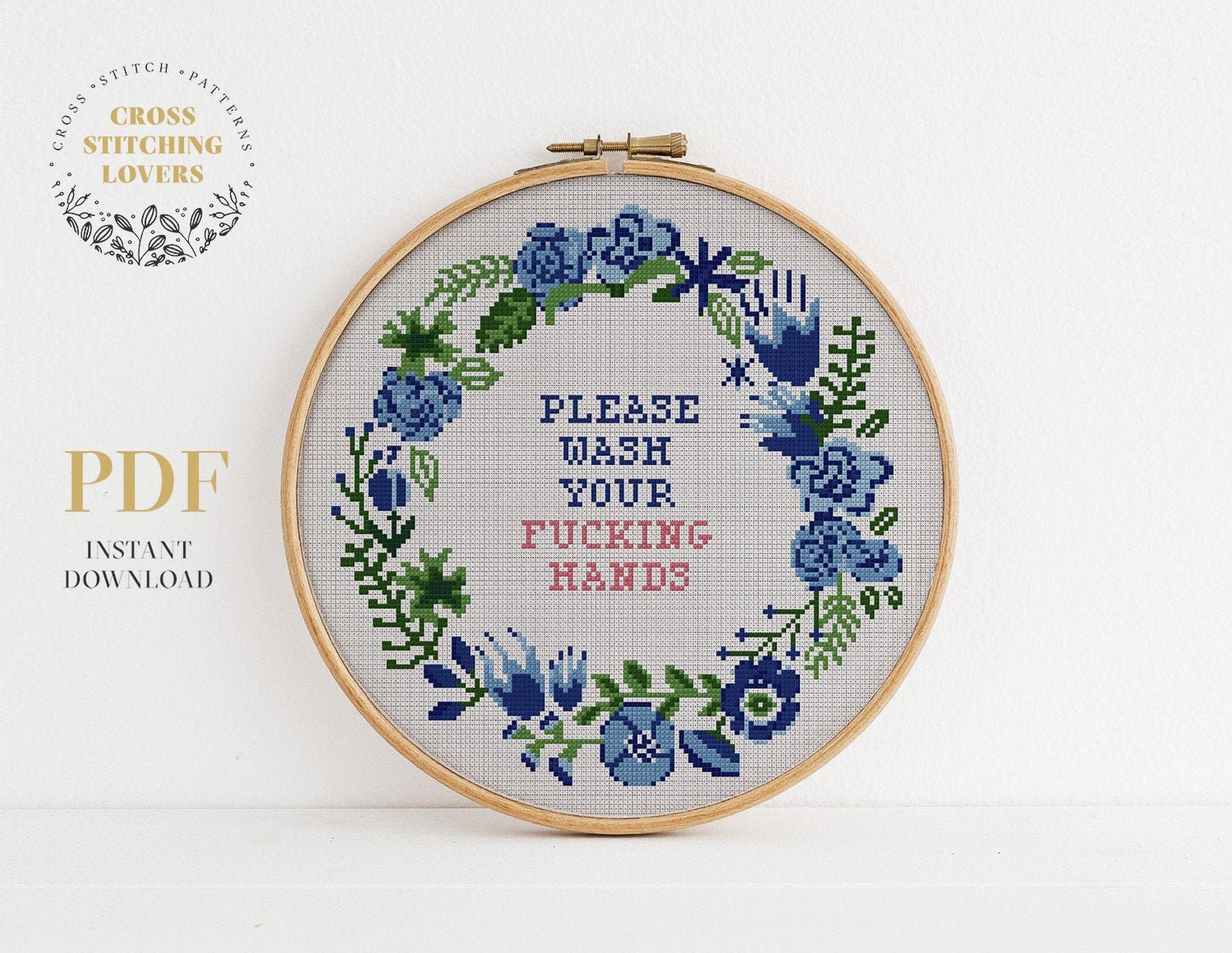 Warsh Yer Hands Funny Cross Stitch Pattern