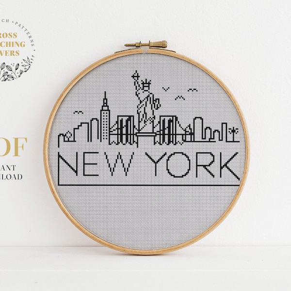 City skyline Counted Cross Stitch Pattern, New York city, Easy embroidery, digital PDF Pattern, Instant Download