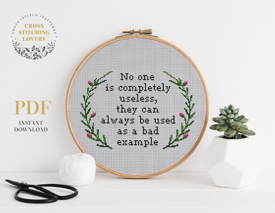 Quote Cross Stitch Pattern Funny Humour LOL Floral Wreath Design DIY ...
