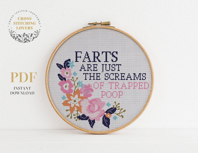 Subversive Cross Stitch Pattern Funny Fart Text Counted Etsy