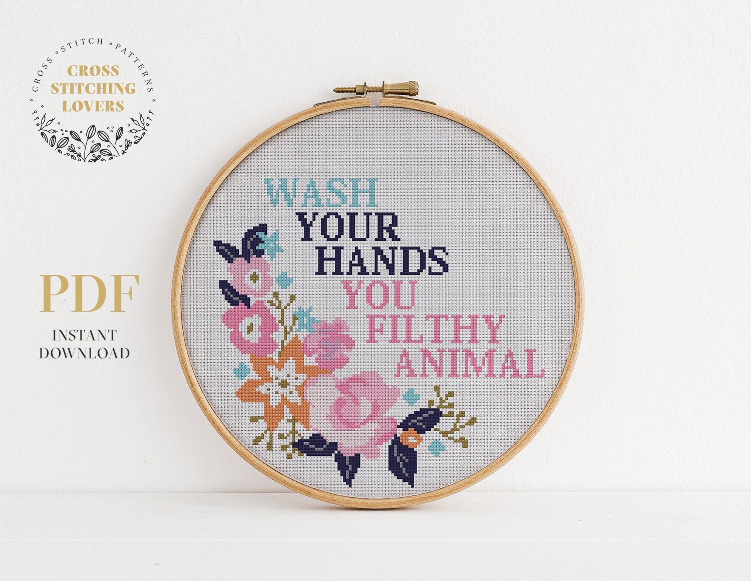 Warsh Yer Hands Funny Cross Stitch Pattern
