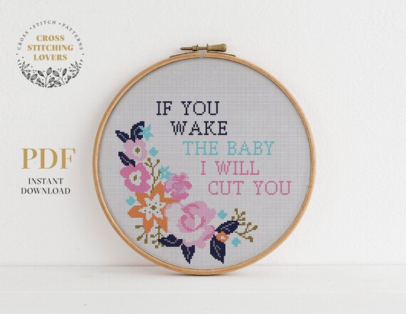 Funny cross stitch pattern If you/'re happy and you know it it/'s your meds easy beginner modern funny wall decor home decor floral wreath