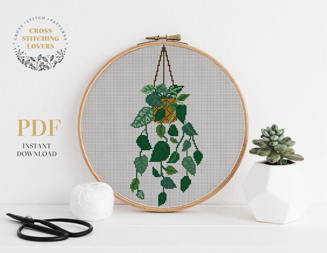 cross stitch pattern PDF Coffee and Plant Cart