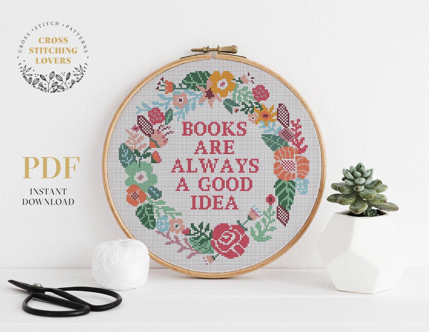 Book Heart Cross Stitch Pattern, Cute Modern Pattern for Book Lovers,  Instant Download PDF 