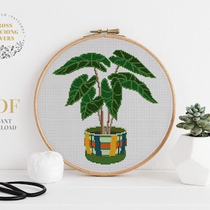 Homely plant cross stitch pattern, Easy counted cross stitch PDF chart, modern embroidery design, funny gift idea, instant download