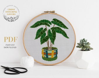 Homely plant cross stitch pattern, Easy counted cross stitch PDF chart, modern embroidery design, funny gift idea, instant download