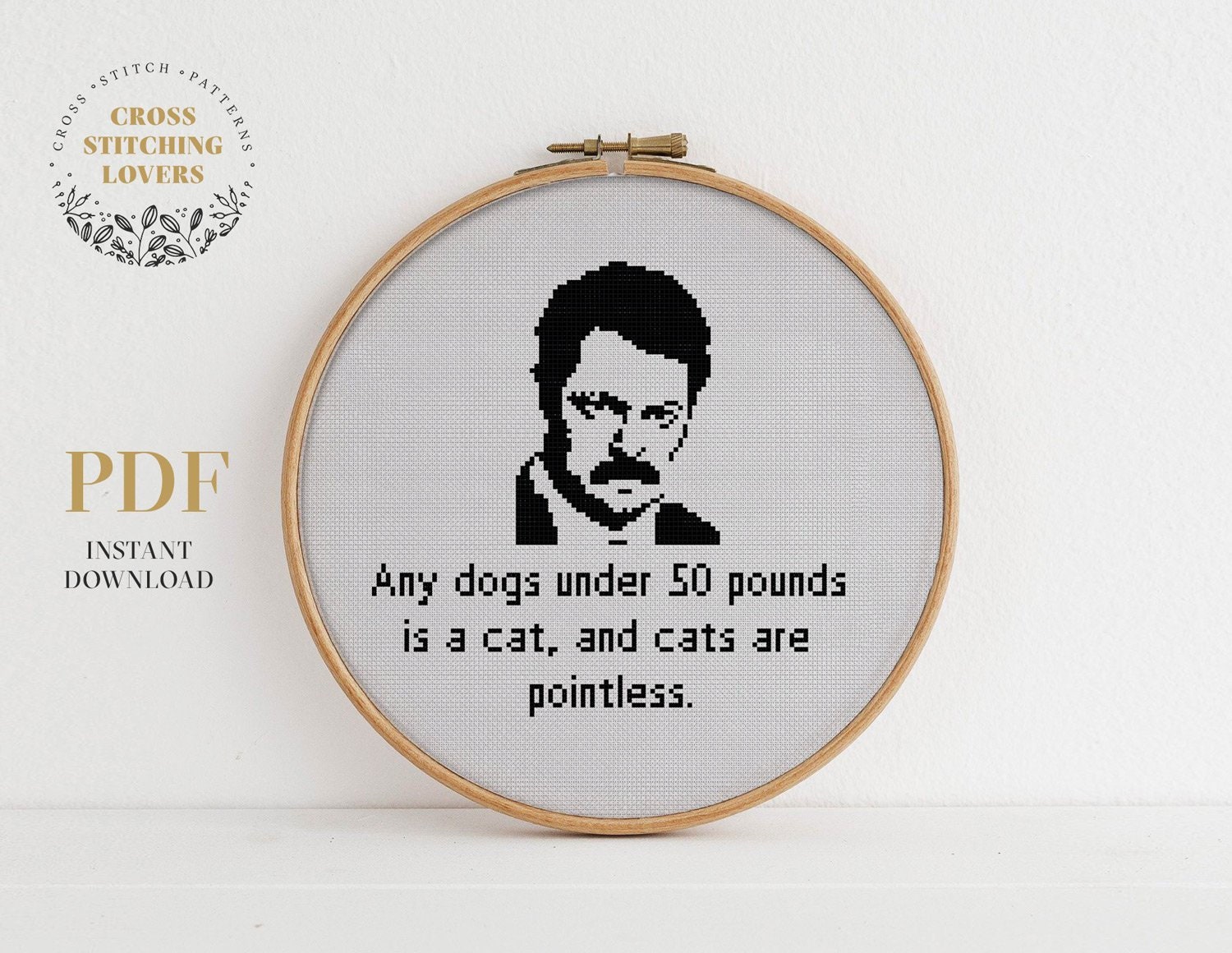 Ron Swanson patrón de punto de cruz cita Perro Gato divertido texto  sarcástico irónico contado punto de cruz DIY decoración del hogar descarga  instantánea PDF - Etsy México, image size:1500x1160