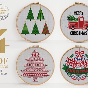 Christmas theme cross stitch set, Christmas decoration embroidery chart, instant download PDF, home decor, creative gift idea