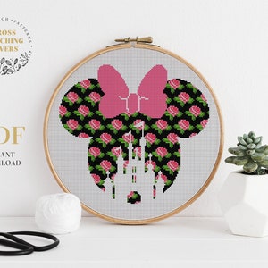 Baby Cross Stitch Pattern, PDF pattern with Mouse, Flower theme Counted Cross Stitch, Castle chart, home decor