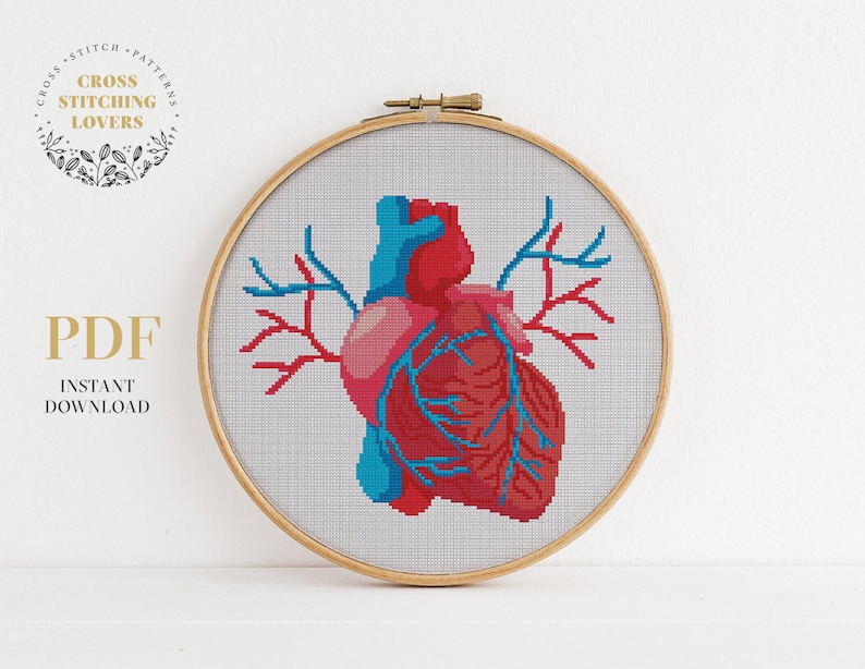 Human anatomy cross stitch pattern bundle, Modern counted cross stitch, PDF pattern, embroidery design, instant download PDF chart image 2