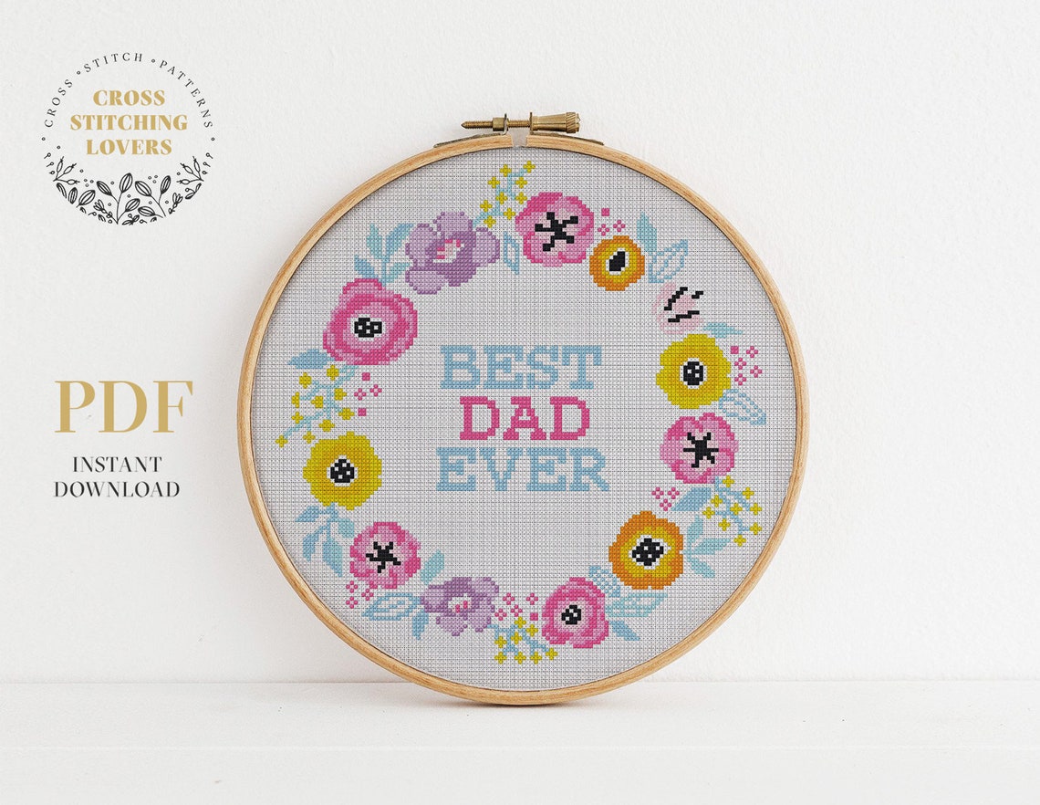 Best Dad Ever cross stitch pattern easy embroidery design Etsy