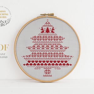 Christmas tree cross stitch pattern, easy counted cross stitch chart, instant download PDF chart, Christmas home decoration