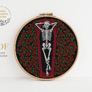 Halloween skeleton cross stitch pattern, PDF embroidery design, home decor, instant download PDF chart