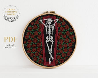 Halloween skeleton cross stitch pattern, PDF embroidery design, home decor, instant download PDF chart