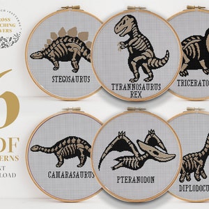 Dinosaur Cross Stitch, PDF pattern, Instant download, Promo bundle package, easy embroidery chart