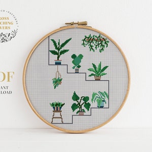 Plants cross stitch pattern, Easy counted cross stitch PDF chart, modern embroidery pattern, home decor