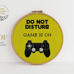 Game is ON Cross stitch pattern with funny text Great for kids, gamers and geeks, Game Play room PDF instant download chart embroidery hoop