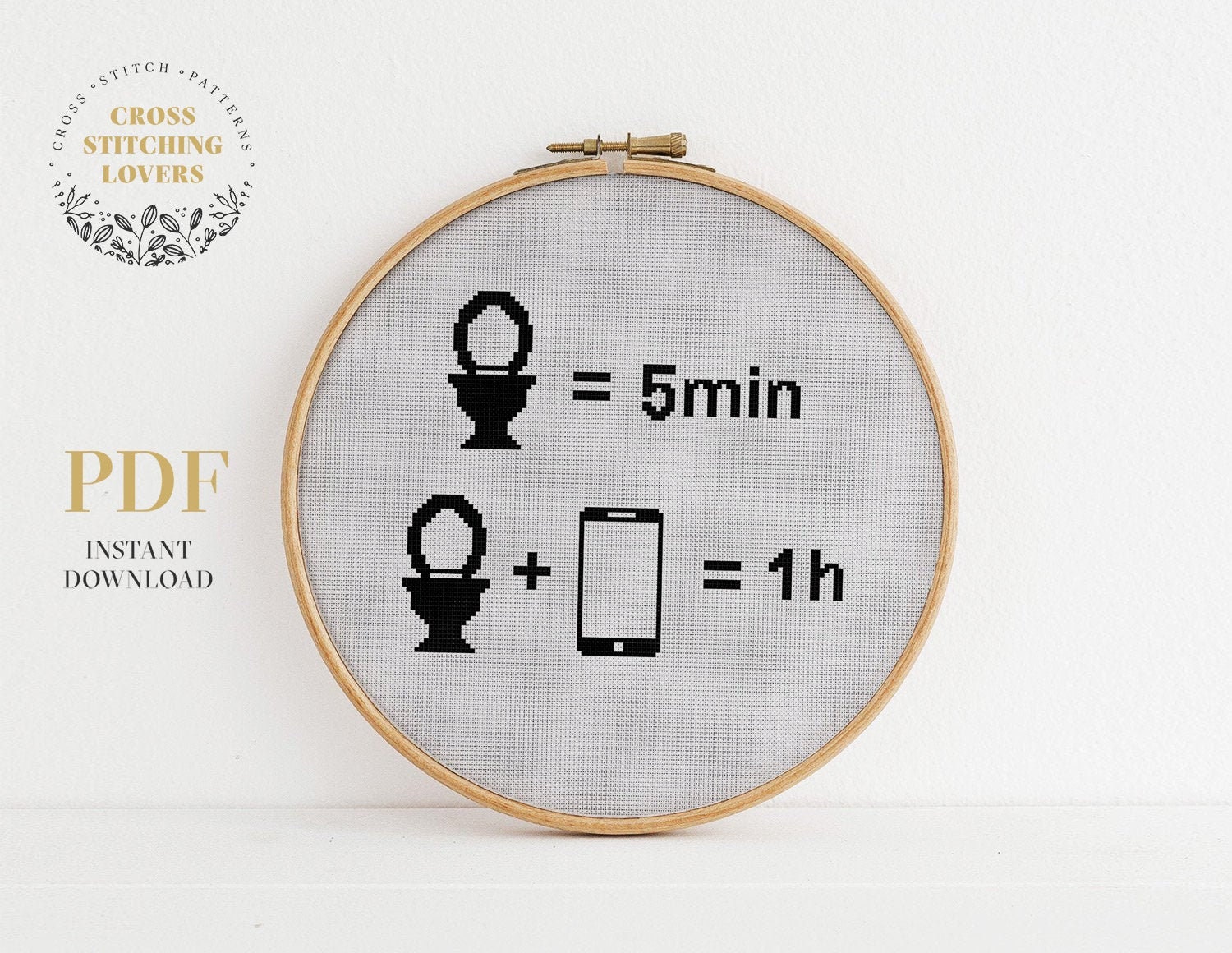 Bathroom Cross Stitch Pattern Easy Pattern Funny Embroidery Etsy