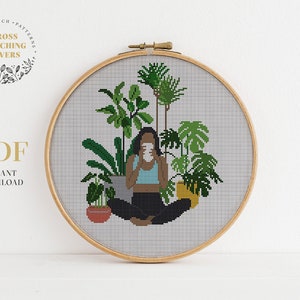 Home plants cross stitch PDF pattern, Crazy plant lady, easy embroidery pattern, home decor, instant download